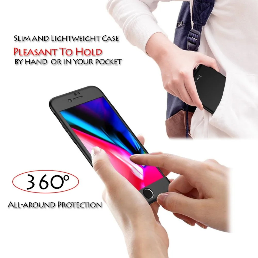 Phone Case 360 Full Protective For iPhone 8 7 Plus 6 6s 5 5S SE X 10 Cover XR Xs Max Cases With Glass |