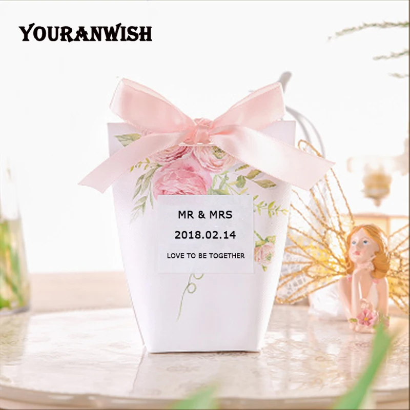 Yourwish DIY Индивидуальные свадебные сувениры высококлассные подарочные коробки бумажные детские подарочные коробки розовые цветы коробка для конфет 50 шт./лот