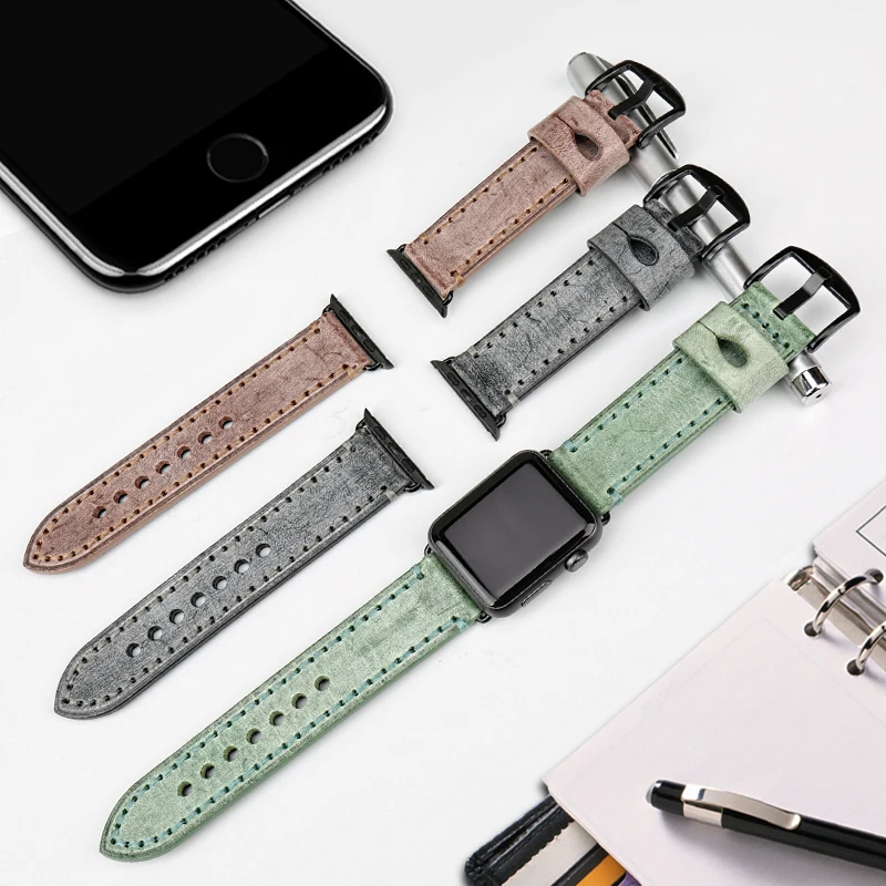 Ремешок из натуральной кожи для Apple Watch Band 44 мм 40 42 38 Series SE 6 5 4 3 2 1 iWatch|strap for apple