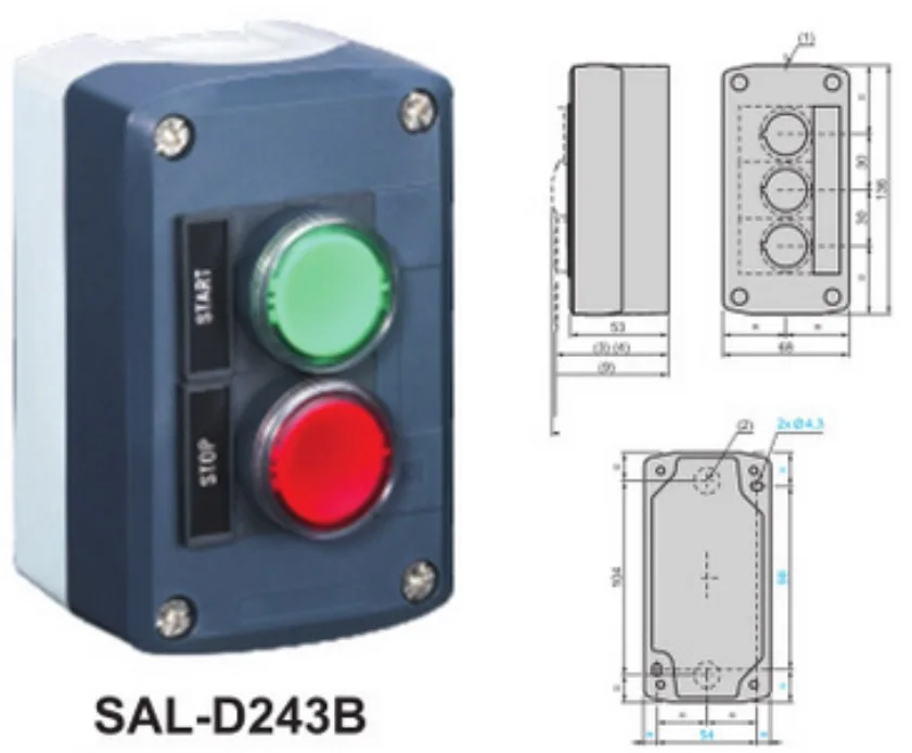 Водонепроницаемый блок управления, 1 шт., кнопочный переключатель, станция (стандартная)-D243B, 1 кнопка с крассветодиодный Одом, другой с светодиодный Одом
