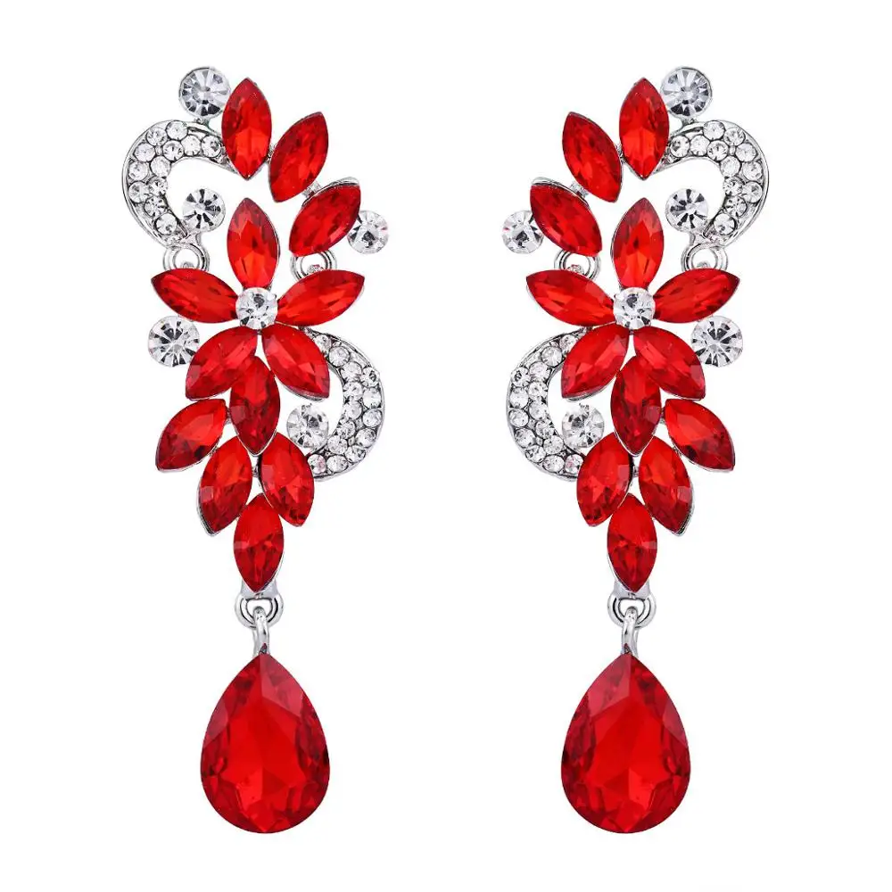 Red Silver Tuliper серьги в богемном стиле с цветами и кристаллами, свадебные Висячие серьги для женщин, вечерние ювелирные изделия 귀이 이 - Окраска металла: Red Silver
