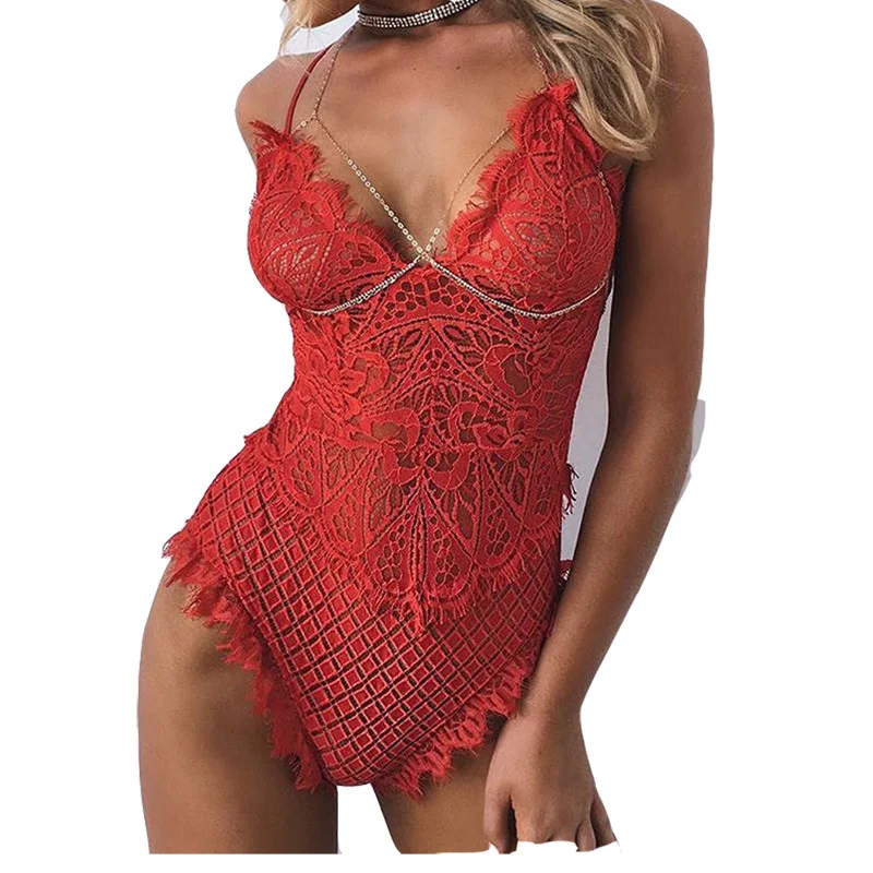 Brandwen Bodysuits Women Summer Sexy Lace Floral Crochet Eyelash Spaghetti Strap Rompers Womens Jumpsuit V Neck Playsuit | Женская
