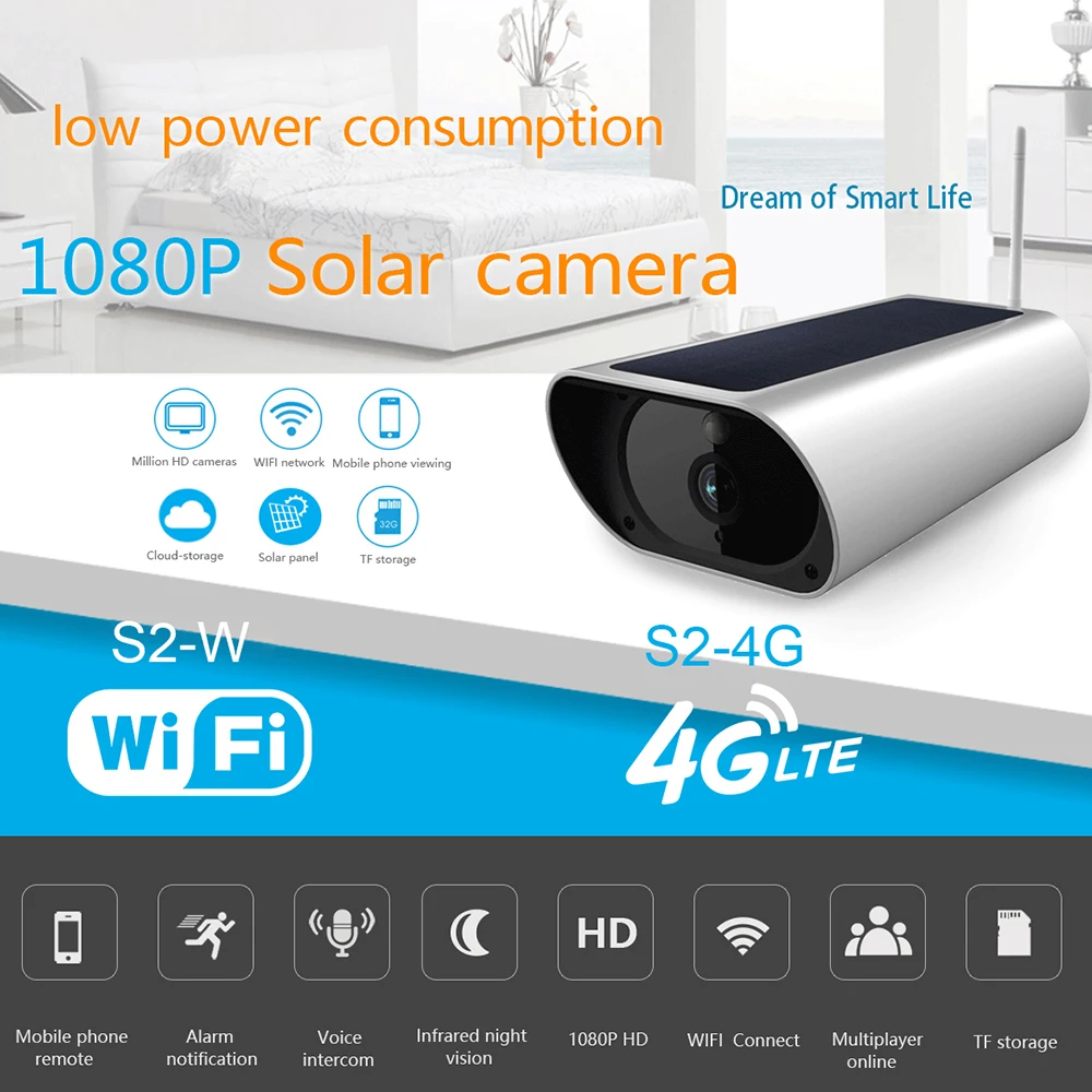 1080P HD Солнечная камера, WiFi, 4G, CCTV, охранное наблюдение, уличная камера, приложение, удаленная сигнализация, голосовое оповещение, инфракрасная ночная версия