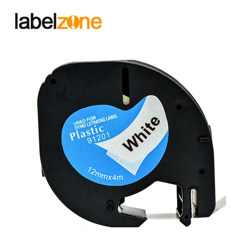 LABELZONE совместимый с Dymo LetraTag пластиковая лента LT91201 12 мм черный на белом 91201 91331 91221