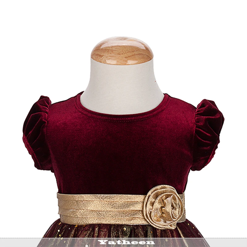 Детское платье из металлического волокна с объемными цветами и поясом | Мать