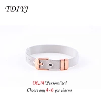 tdiyj women stainless steel diy keeper mesh bracelet 4 to 6pcs slide charms to choose