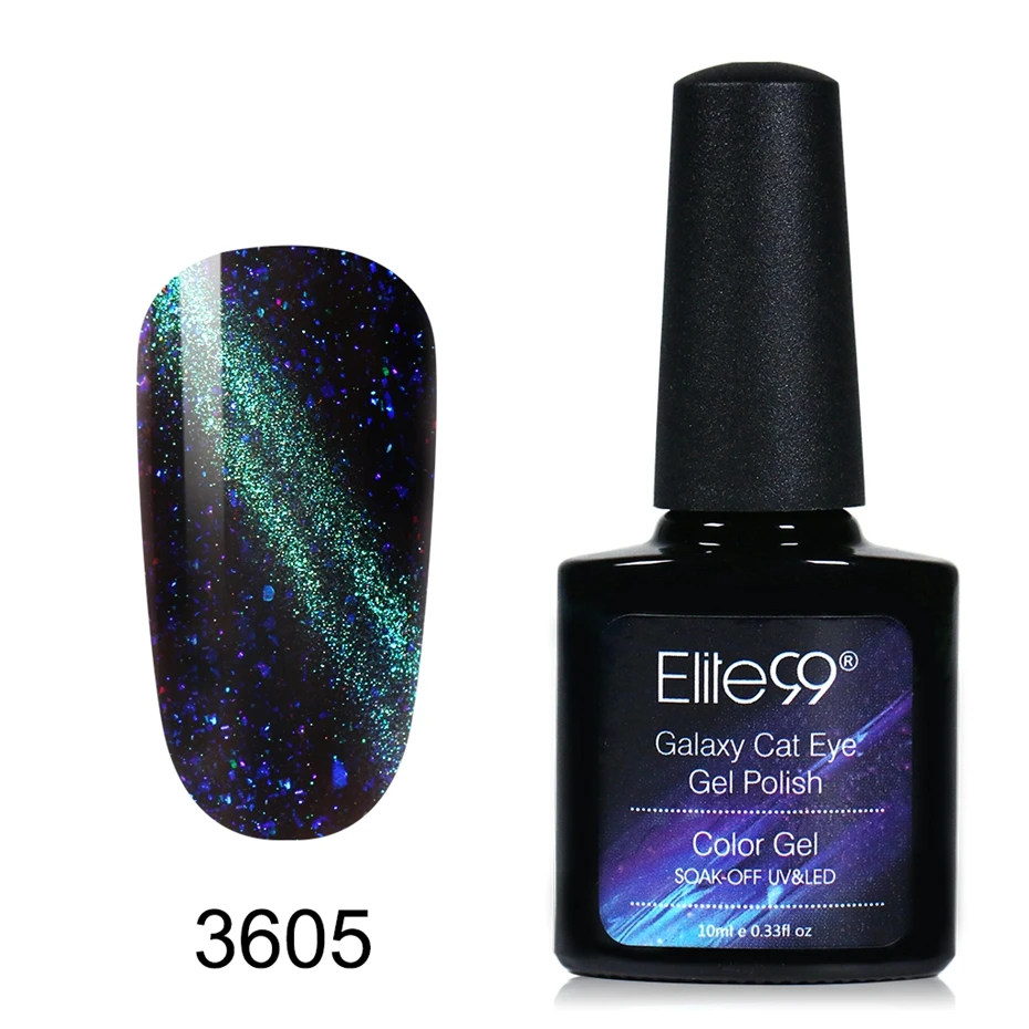 3605 Elite99 10 мл Galaxy Гель-лак для ногтей с эффектом «кошачий глаз» лак использовать с черным блеском магнит дизайн ногтей замочить от Led Galaxy эффект гель лак - Цвет: 3605