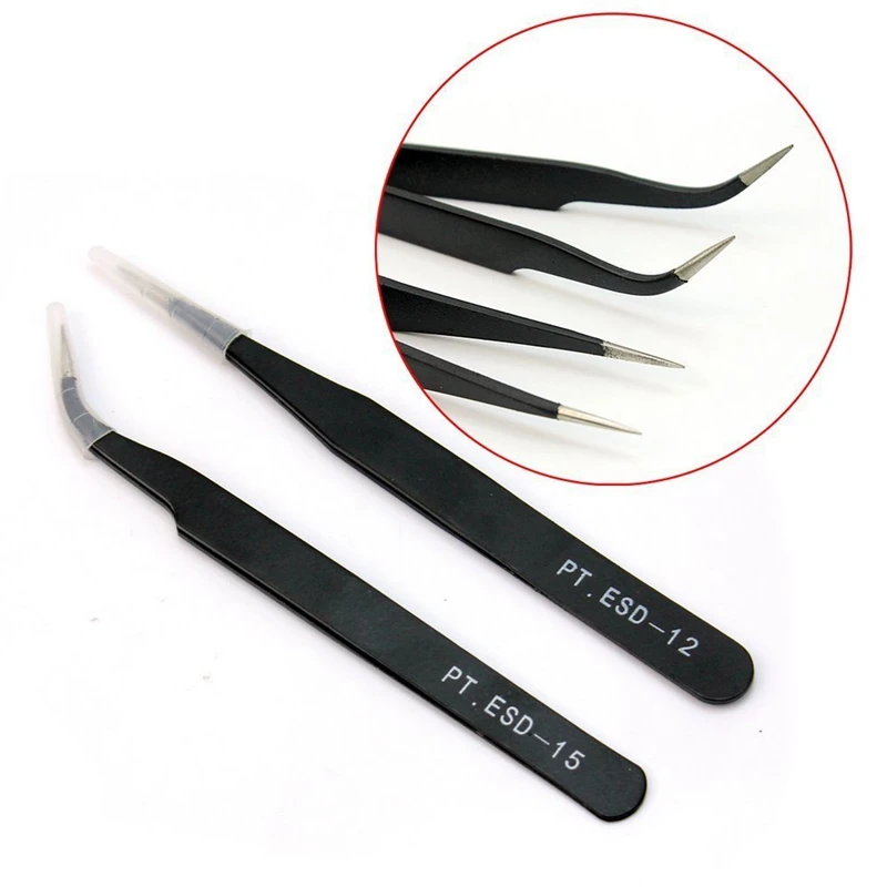 Nail Art Rhinestones Eyelashes Extension Straight &amp Curved Tweezers Tool Set-Black | Инструменты
