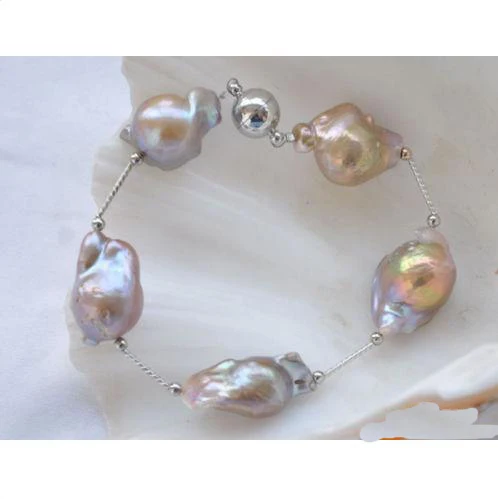 

Ювелирные изделия из жемчуга Luck, эластичный браслет с лавандовым барочным жемчугом реборн Кеши 8 дюймов 16 мм, позолоченный браслет с 5 звездами, Белая магнитная застежка