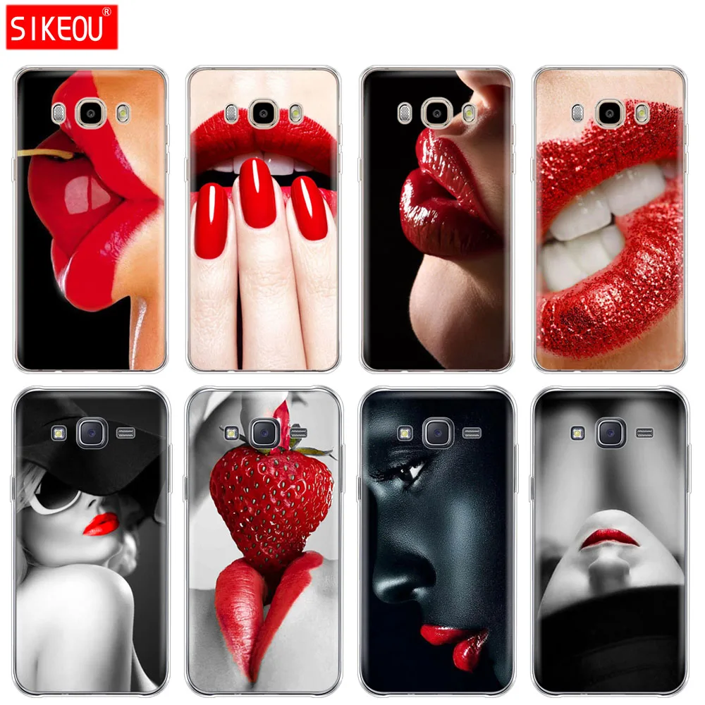 Силиконовый чехол для телефона Samsung Galaxy J1 J2 J3 J5 J7 MINI 2016 2015 prime Red Sexy Lips girl Luxury Korea