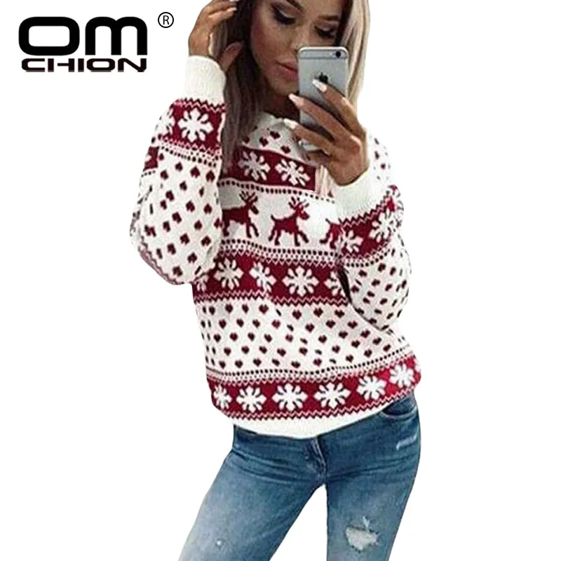 OMCHION Sueter Mujer 2018 Зимний Рождественский свитер со снежным оленем Повседневный