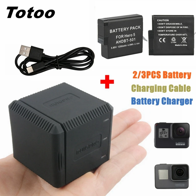 2/3 шт. для Go Pro Hero 5 6 7 8 аккумулятор + тип хранения зарядный чехол зарядное