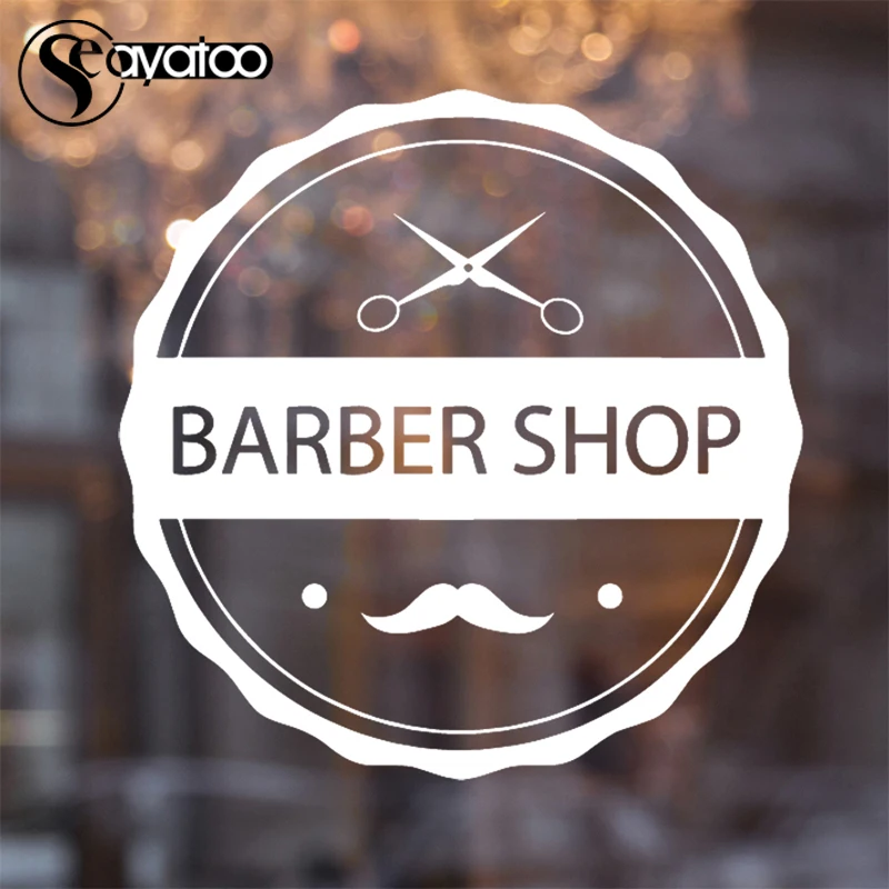 

Barber Shop Mustache Vinyl Wall Sticker Decal Beauty Salon Hairdresser Scissor 58x59cm