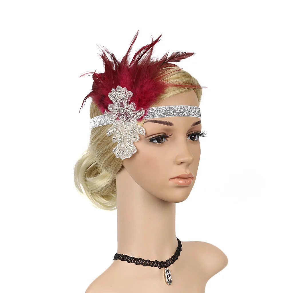 2019 Feather Flapper Headband Elegant Ladies Great Gatsby Headdress Vintage Prom Retro Da Pena |