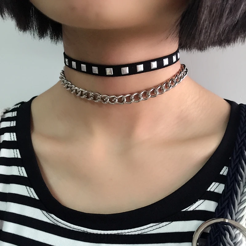 Женский кожаный ошейник с заклепками DANZE черный готический из цинкового