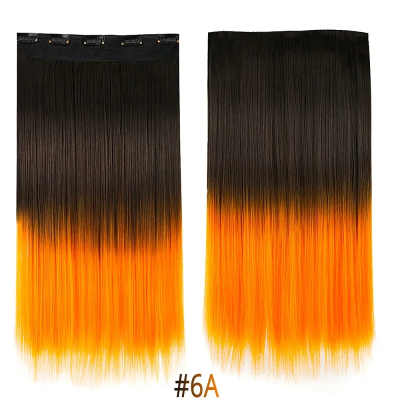 Orange FreeBeauty 22" Rainbow Synthetic 5 clip in wigs hair extensions Wigs For Women Straight Pink Purple Ombre Human Hair Extensions - Цвет: Orange