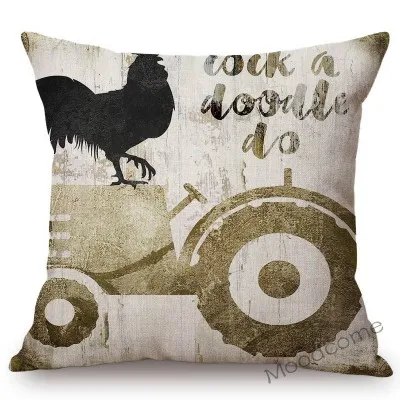 T231-5 Vintage Farm Animals Rooster Cow Pig Sheep Home Decorative Sofa Throw Pillow Cover Sweet Farm Retro Cotton Linen Cushion Cover - Цвет: T231-5