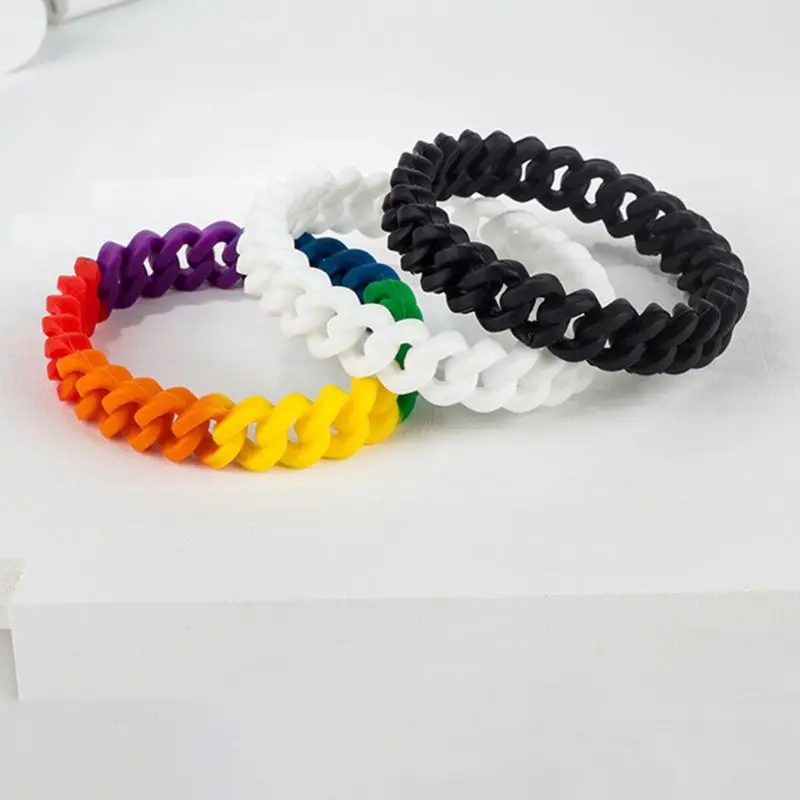 Minimalist Men Women Stretchable Silicone Bracelet Rainbow Chain Link Wristband Fashion Accessories Party Favors LGBT Parade | Украшения и