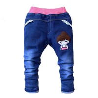 2021 kids girls jeans cartoon girl bow trousers casual childrens clothing elastic waist pencil trousers baby pants