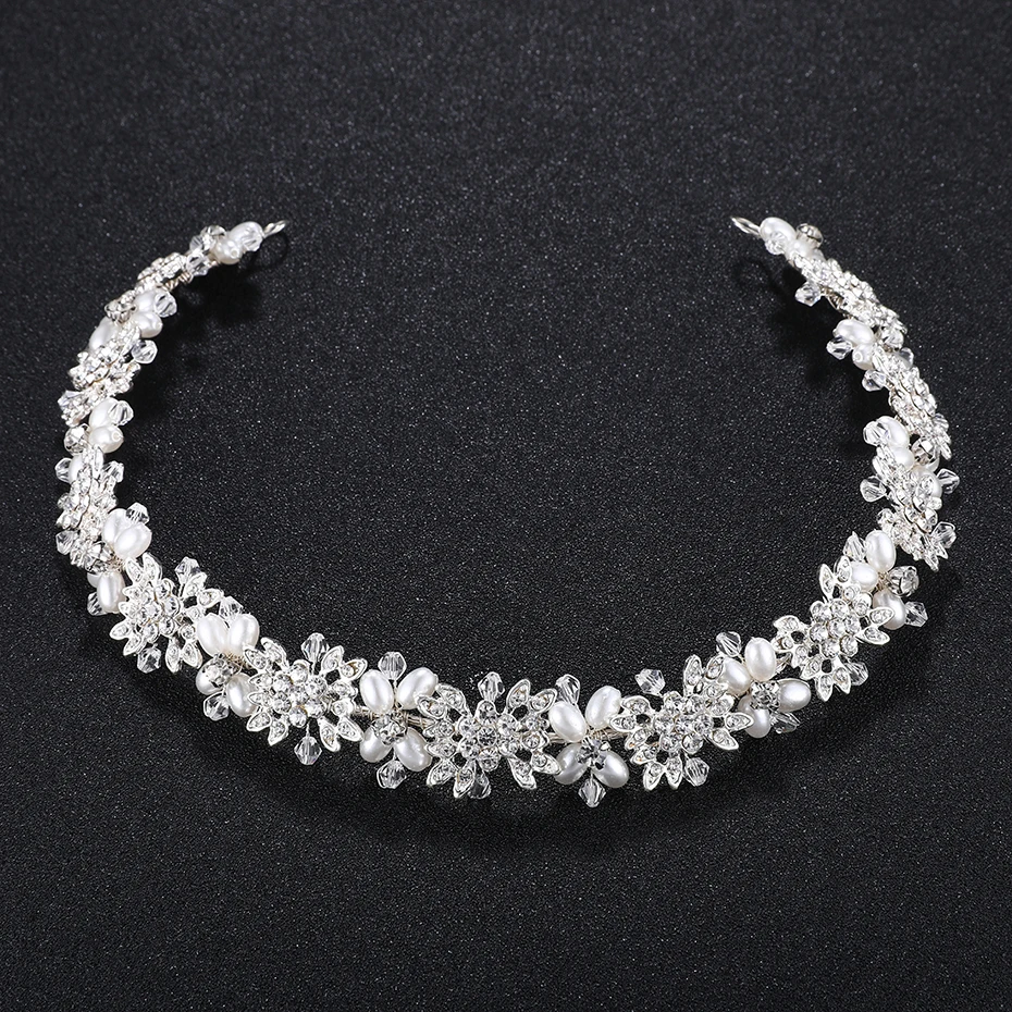 

Newest Trendy Rhinestone Headband Pearl Bride Tiaras and Crowns Prom Bridal Wedding Hair Accessories Women Bridal Headwear
