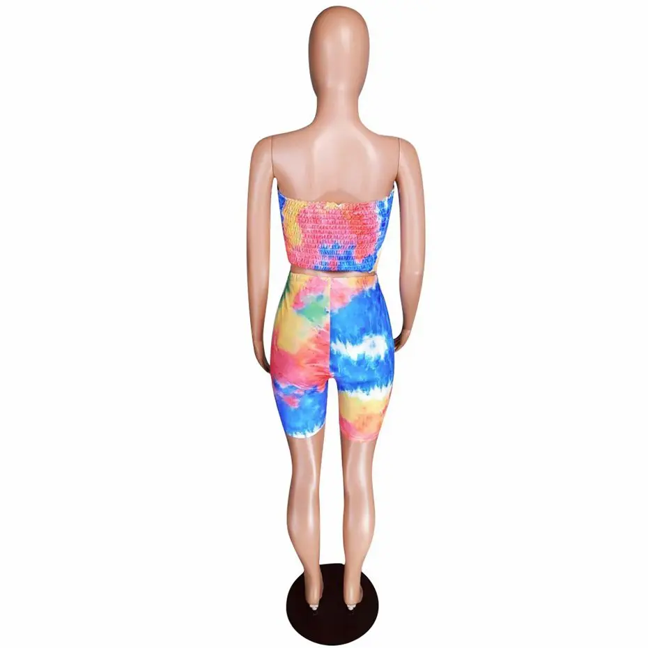 HAOYUAN Tie Dye/пикантная Женский комплект 2 шт. праздничная одежда укороченный топ и байкерские шорты Комплект из двух предметов, летняя Клубная одежда