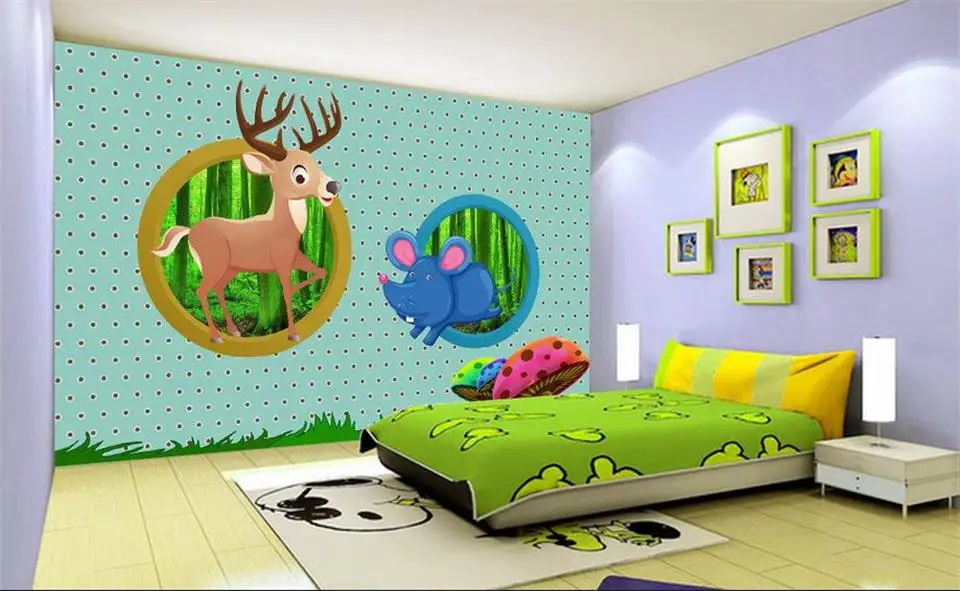 Пользовательские 3d фото обои росписи детская комната Микки Маус олень круг