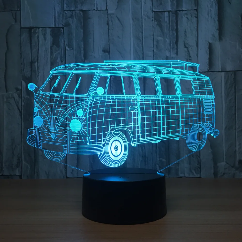 3d визуальная Иллюзия туристический автобус светодиодный светильник Прозрачный Акриловый ночной Светильник Светодиодный лампа 7 цветов меняющийся сенсорный стол Bulbing комнатный светильник