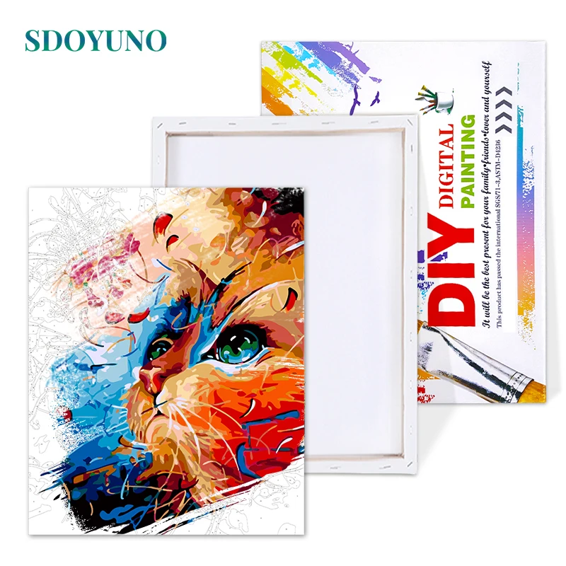 SDOYUNO 60x75cm рамка DIY Краска ing по номерам цветная кошка животные картины по номерам раскраска по номерам декор для дома рисование по номерам для детей на Каванах стены Искусство картина для домашнего декора