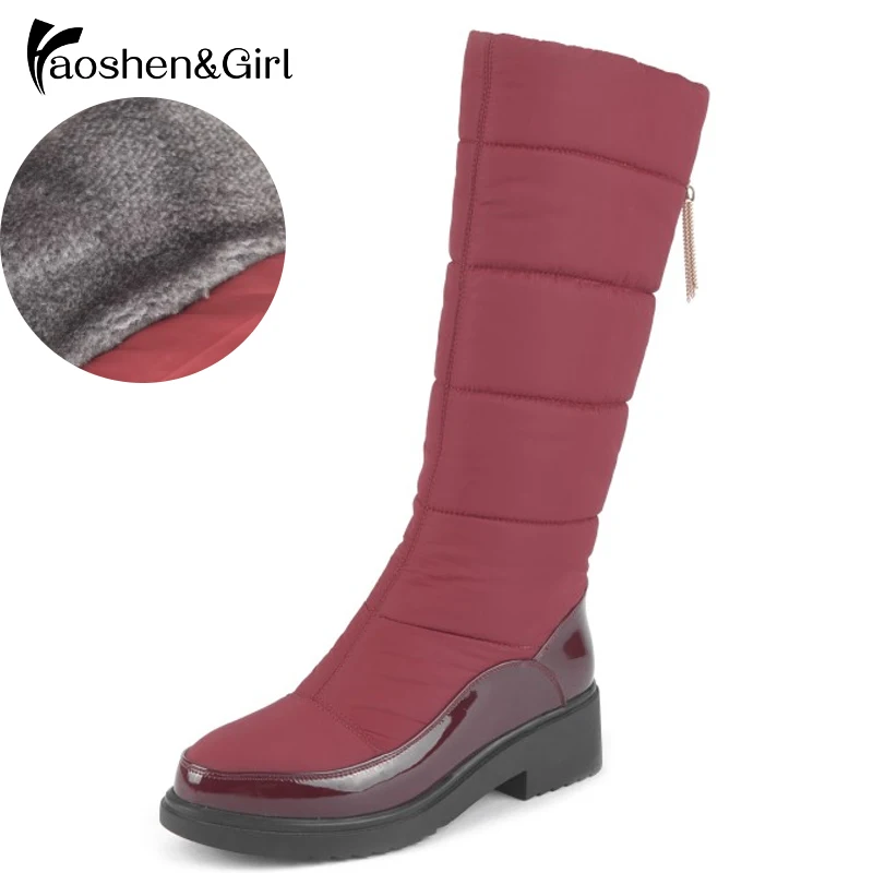 Haoshen&ampGirl Snow Boots Women Winter Waterproof Platform Fur Shoes Wedges Heels Knee High Patent Leather | Обувь