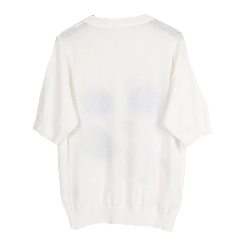 Womens Sweater Tops Fashion Cartoon Expression Embroidered Spring Summer Autumn Female Rainbow Ice Silk Knitted Pullovers Shirts | Женская