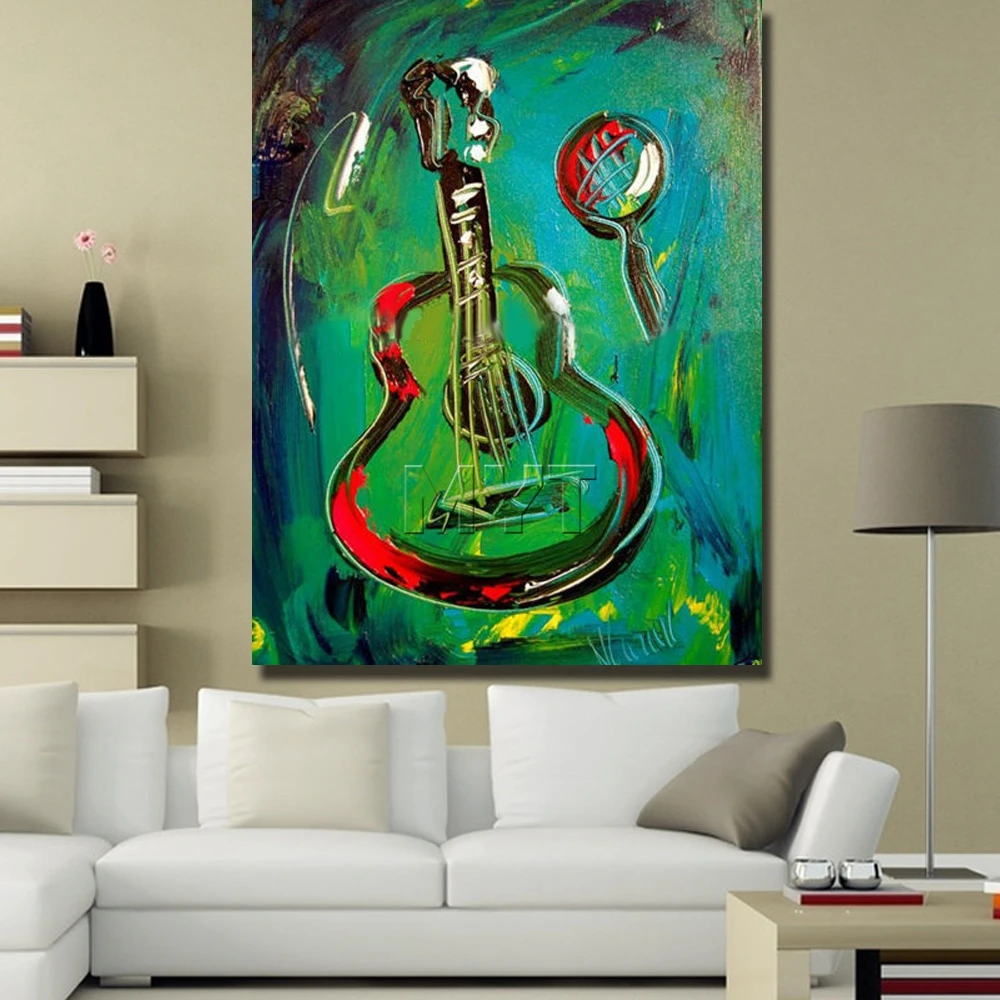 Зеленые фоны картины на холсте ручная роспись гитара картина маслом