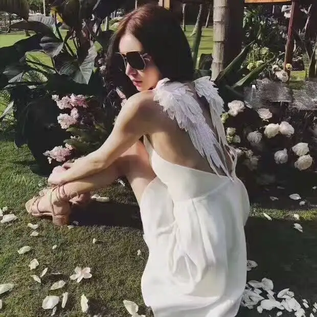 Женские сарафаны уникального дизайна с крыльями белое сексуальное летнее платье