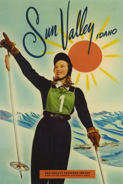 Винтажный спортивный постер для катания на лыжах и путешествий солнце долина