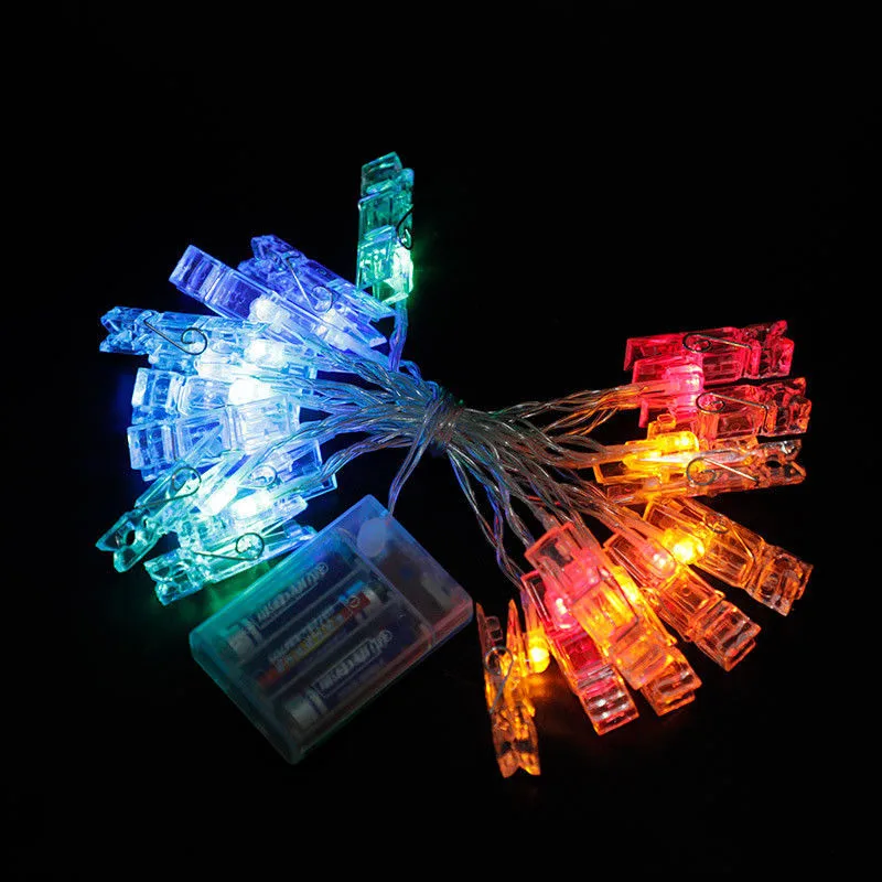RGB 5 м 50 светодиодный S светодиодный гирлянда карта фото клип струнные огни Сказочный Декор огни Рождественская спальня DIY прищепки формы батареи Рождественская лампа - Испускаемый цвет: RGB