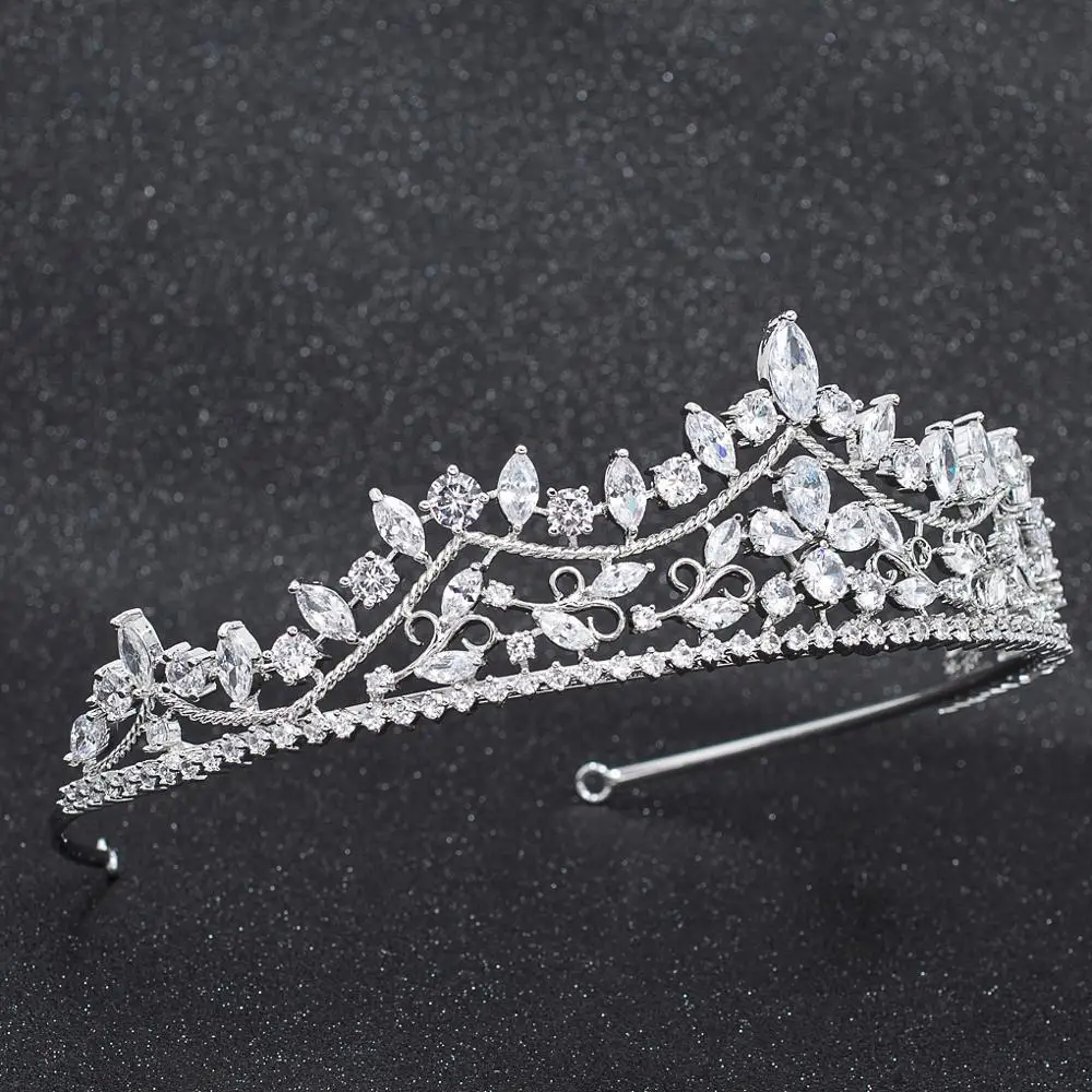 

Cubic Zirconia Wedding Bridal Tiara Crown Women Girl Prom Hair Jewelry Accessories Real Platinum Plated CH10269