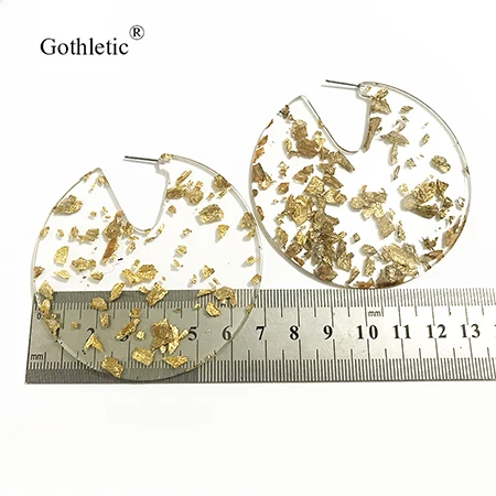 Gothletic золото/серебро Цвет Фольга ясные акриловые серьги 60/70 мм круглый геометрический Смола уксусной кислоты Серьги Bijoux(украшения своими руками) E038 - Окраска металла: Gold Foil 70mm