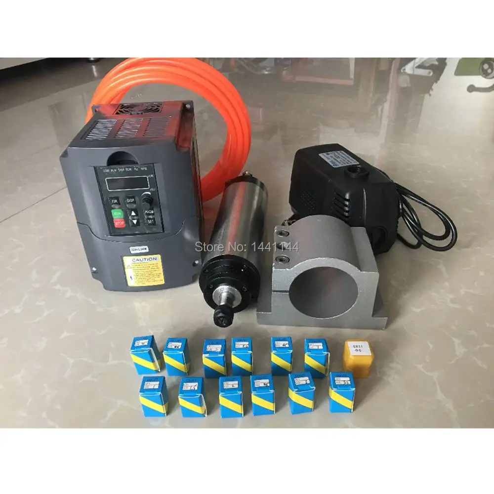 

2.2KW Spindle CNC Router Spindle Motor ER20 Milling Spindle Kit + 2.2kw Inverter / Vfd+ 80mm Clamp Water Pump +13pcs ER20