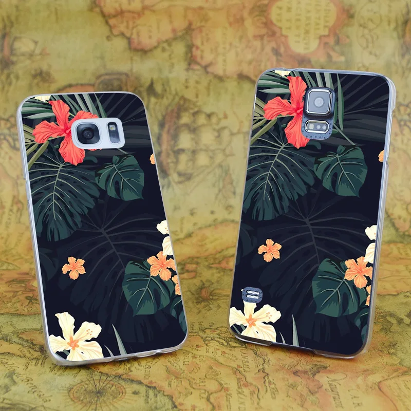 E2961 Dark Tropical Flowers Transparent Hard PC Case Cover For Samsung Galaxy Note S 3 4 5 6 7 8 9 Mini Edge Plus |