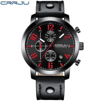 CRRJU Army Military Quartz Mens Watches Top Brand Chronograph Luxury Leather Men Casual Sport Male Clock Watch Relogio Masculino-111099