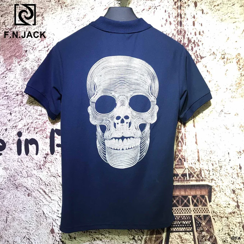 F. N. JACK, Новое поступление, мужская рубашка поло с коротким рукавом, модные рубашки, повседневный мужской топ, рубашка поло с крутым черепом