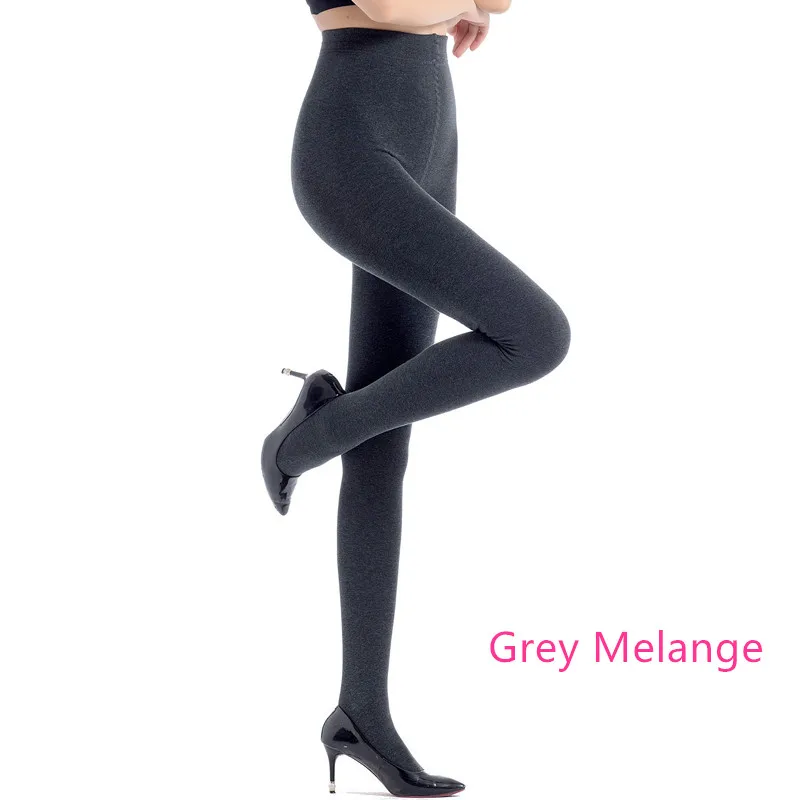 Grey Melange Сексуальные женские зимние теплые хлопковые колготки 300D, микрофибра, с флисовой подкладкой, Хлопковые женские колготки, большие размеры, плотные теплые колготки - Цвет: Grey Melange