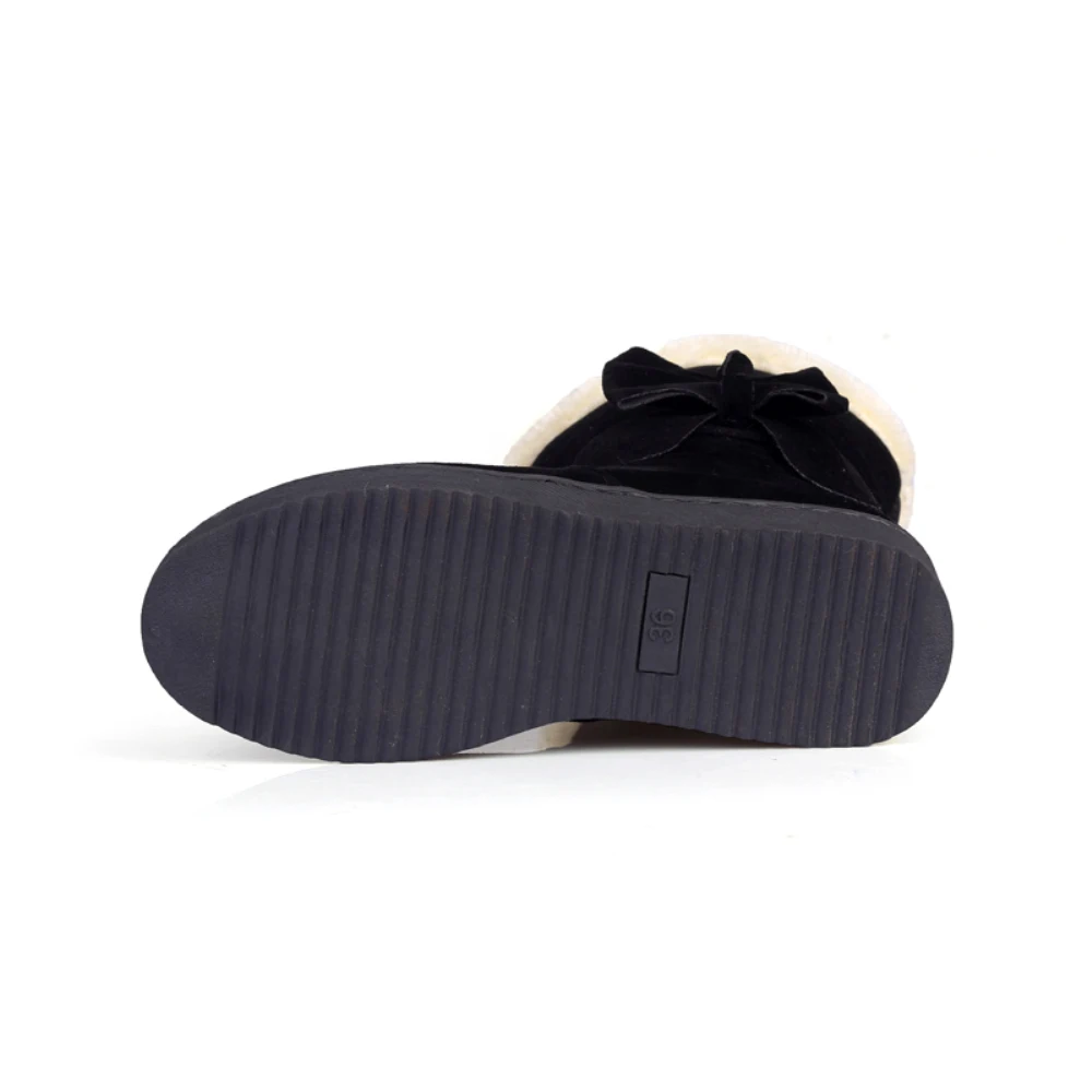 Женские ботинки на платформе теплые однотонные плоской подошве с плюшевой