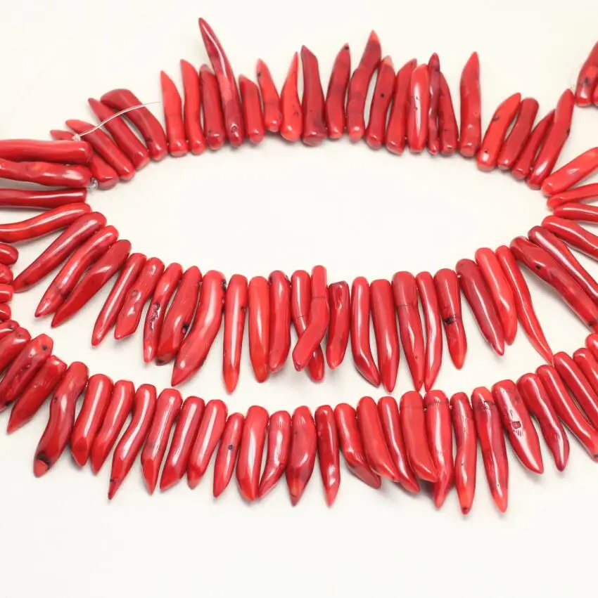 Approx 48pcs/Strand Chilli Pepper Shape Natural Red Coral Sticks Beads Pendant Necklace Top Drilled Smooth Jewelry Making |