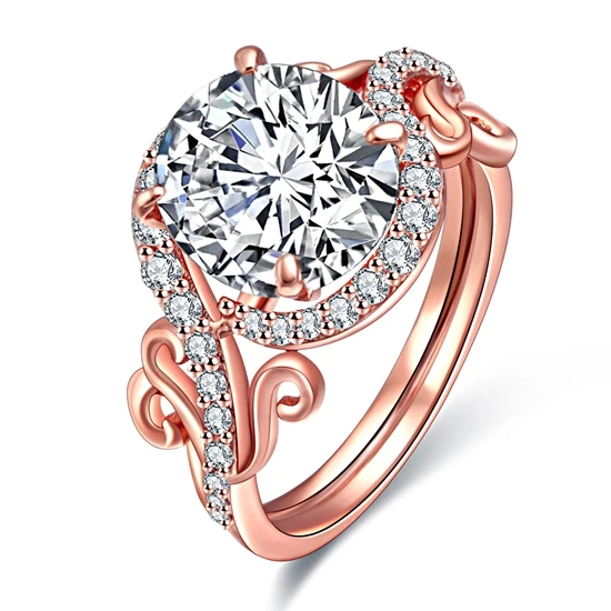 Rose gold Plate ZHE FAN Круглый AAA кубический цирконий модное кольцо цвет шампанского, белый, розовое золото, покрытие для женщин, кольцо для свадебной вечеринки, подарок Размер 5-10 - Цвет основного камня: Rose gold Plate