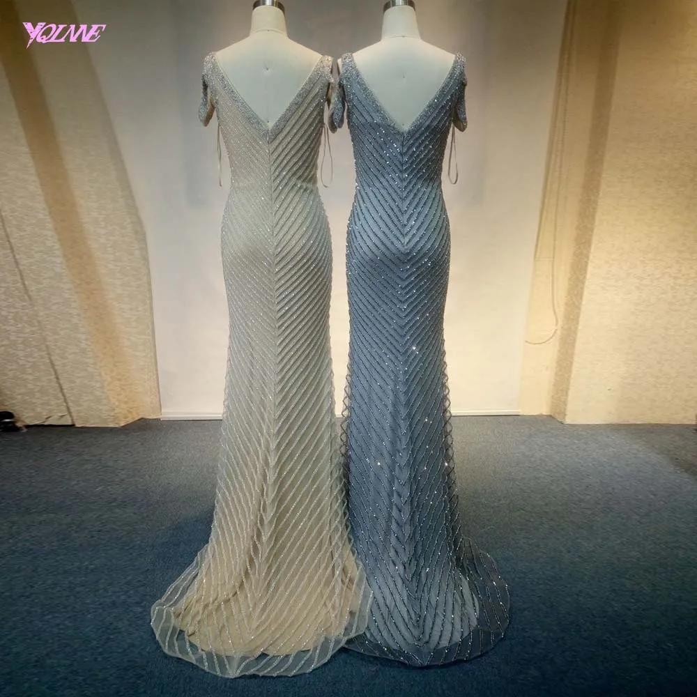 Robe De Soiree Шампанское Стразы вечернее платье длинное Русалка вечернее платье с v-образным вырезом