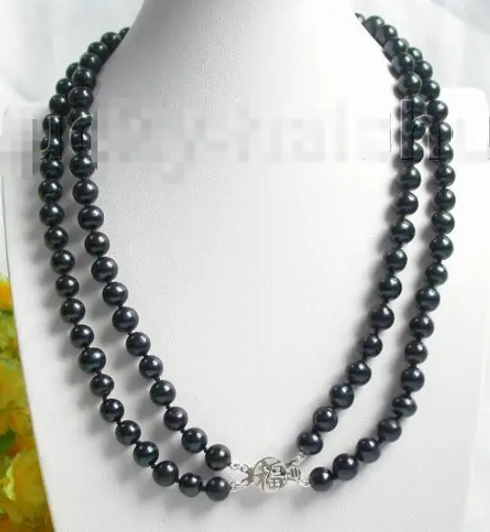 Hot sale new Style &gt&gt&gt&gt&gtGenuine 17&quot 8mm 2row round black pearls necklace 925ss clasp j7369 | Украшения и аксессуары