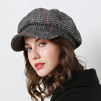 women baseball cap for winter female cotton hats plaid vintage fashion octagonal casual boina autumn 2019 brand new womens caps