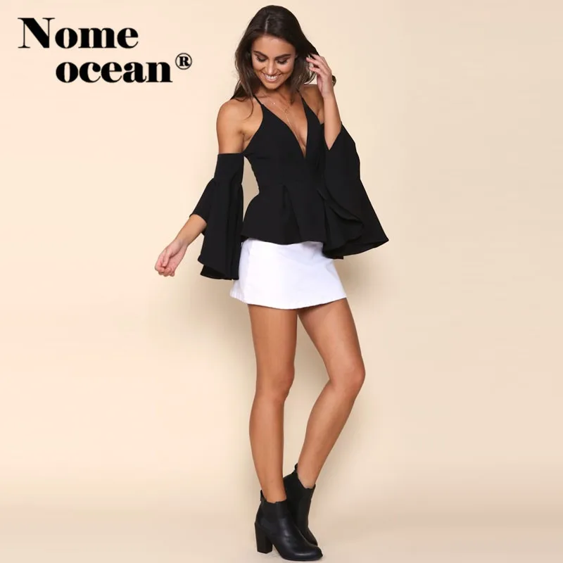European Style Peplum Blouses 2018 Spring and Summer Women Shirts Flare Cuffs Spaghetti Strap Tops of Blouse M17020405 |
