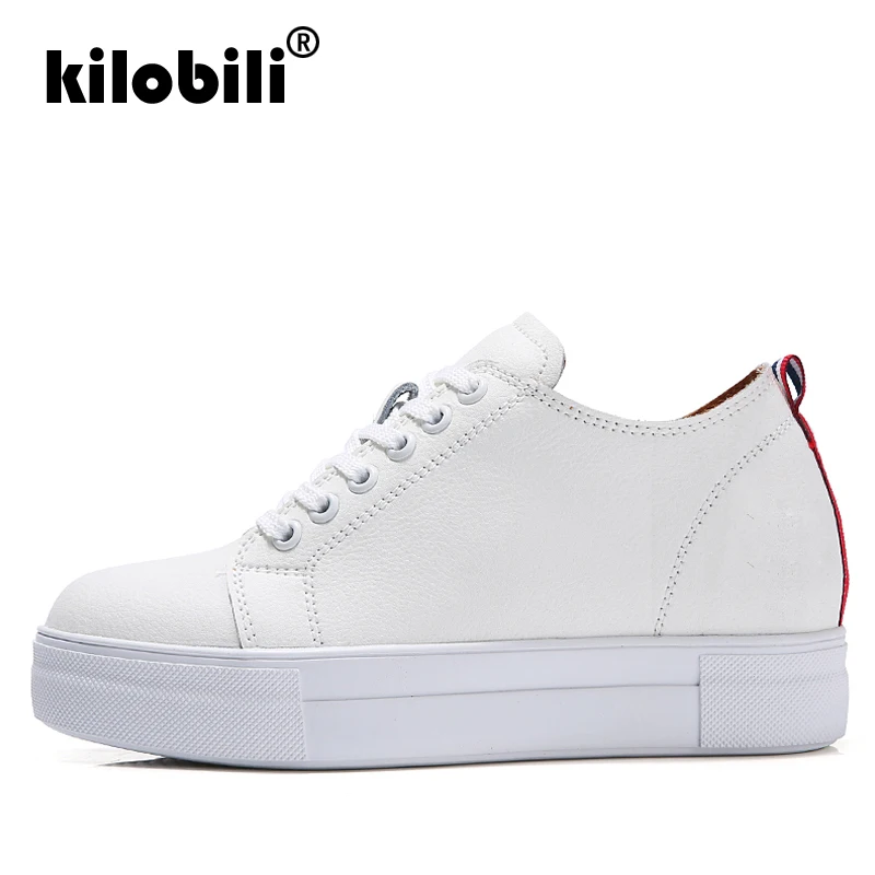 Kilobili/2018 г. осенние женские кроссовки на платформе обувь из натуральной кожи