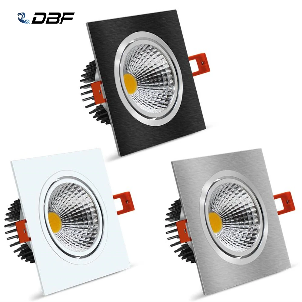 

[DBF]Angle Adjustable LED COB Recessed Downlight Dimmable 7W 9W 12W 15W Square Ceiling Spot Light 3000K 4000K 6000K AC110V/220V